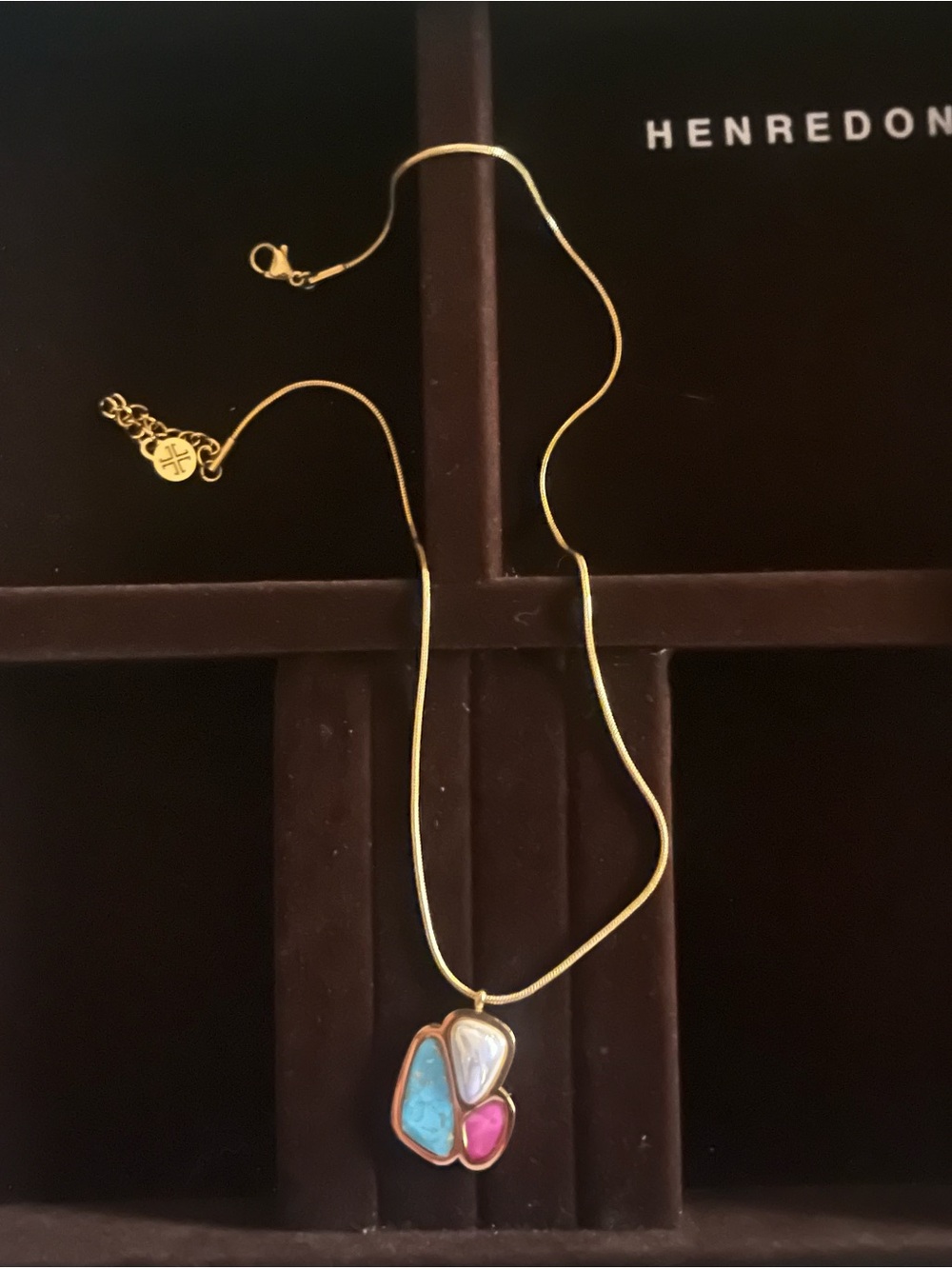 Gold Necklace with Turquoise, Pink and White semi-precious Stones